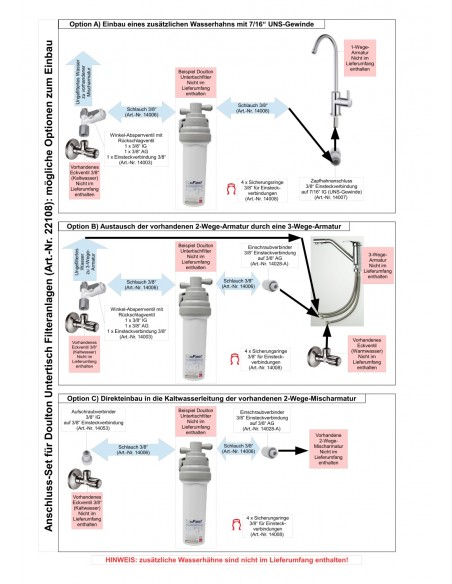 Anschluss-Set für 3/8" Einsteckverbinder Push-Fit und Doulton Untertisch Filteranlagen
