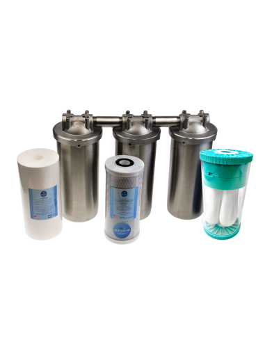 Trio Edelstahl Hauswasserfilter mit Ultra-, Aktivkohle- und Polypropylenfilter