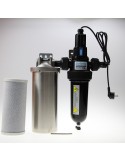 Haus Wasserfilter zur 2 stufigen Desinfektion mit UV Lampe für vorgefiltertes Brunnenwasser mit Edelstahlgehäuse